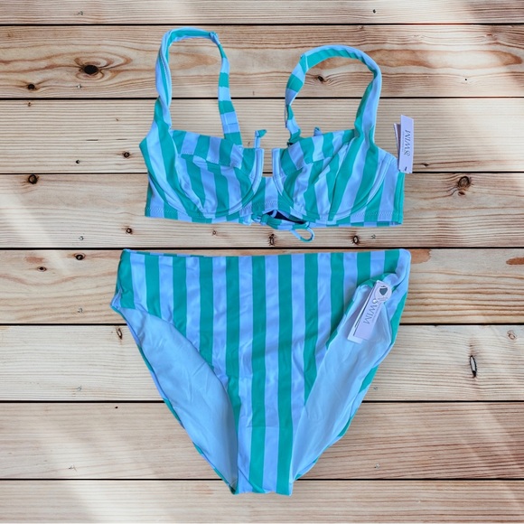Victoria's Secret Other - VICTORIA’S SECRET (2) Piece Striped Bikini Swimsuit in White/Mint